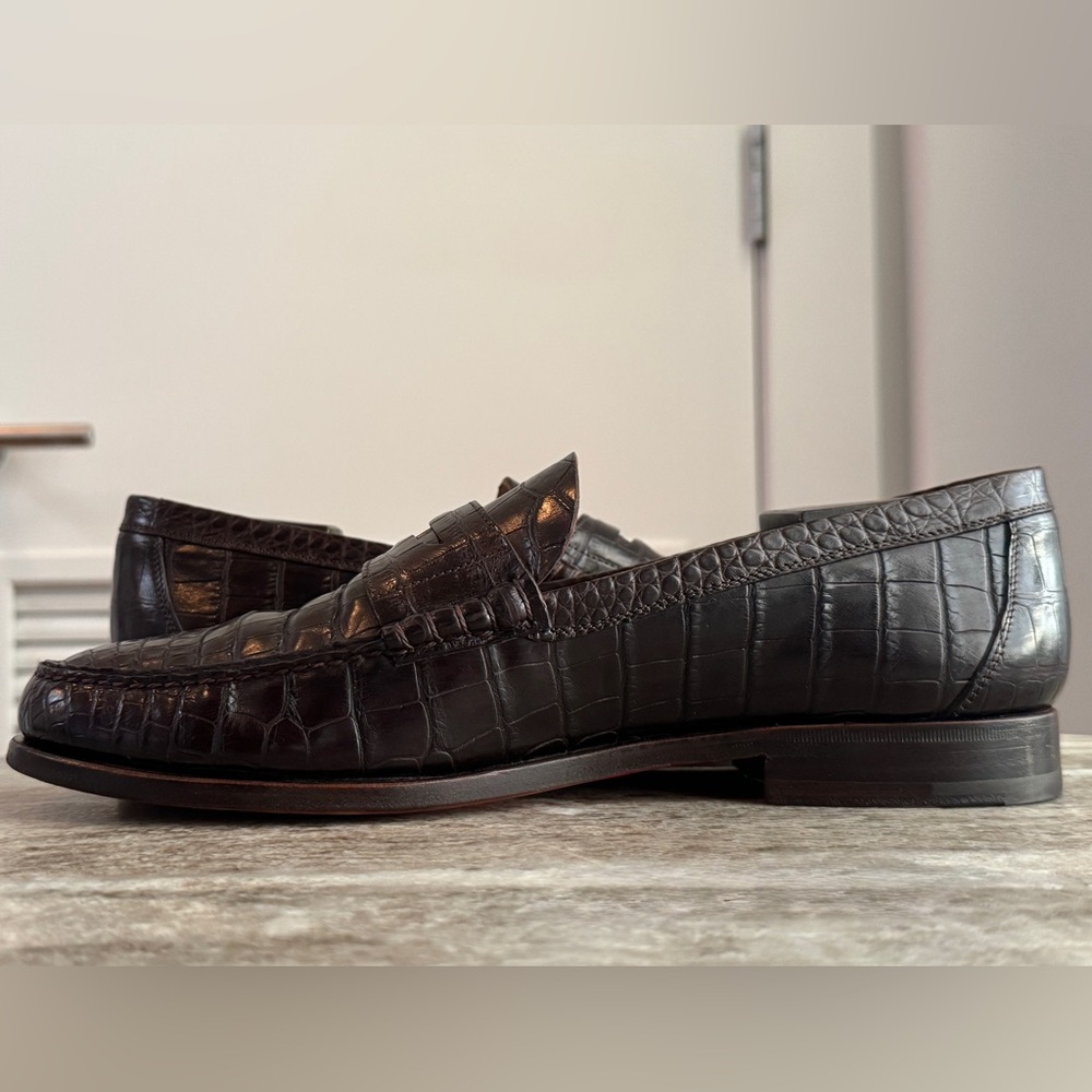 HERMES Crocodile Brown Alligator Leather Penny Loafer Shoes 10 US 43 Euro 9 UK - Picture 5 of 16